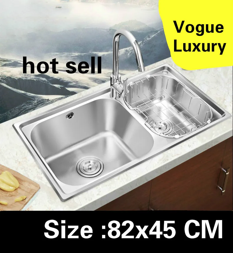 

Free shipping Luxurious high capacity kitchen double groove sink vogue do the dishes food grade 304 stainless steel 820x450 MM