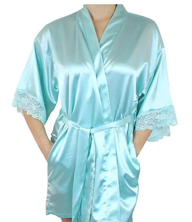 Mid-sleeve sexy women nightwear robes plus size M L XL XXL lace real silk female bathrobes LM93