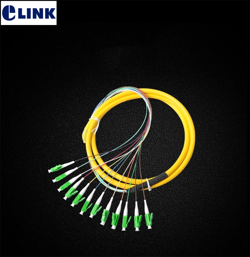 

12core LC/APC Bundle pigtails colored fiber optic pigtails 1.5mtr 9/125um SM ftth cable 12 port with Yellow Jacket factory ELINK