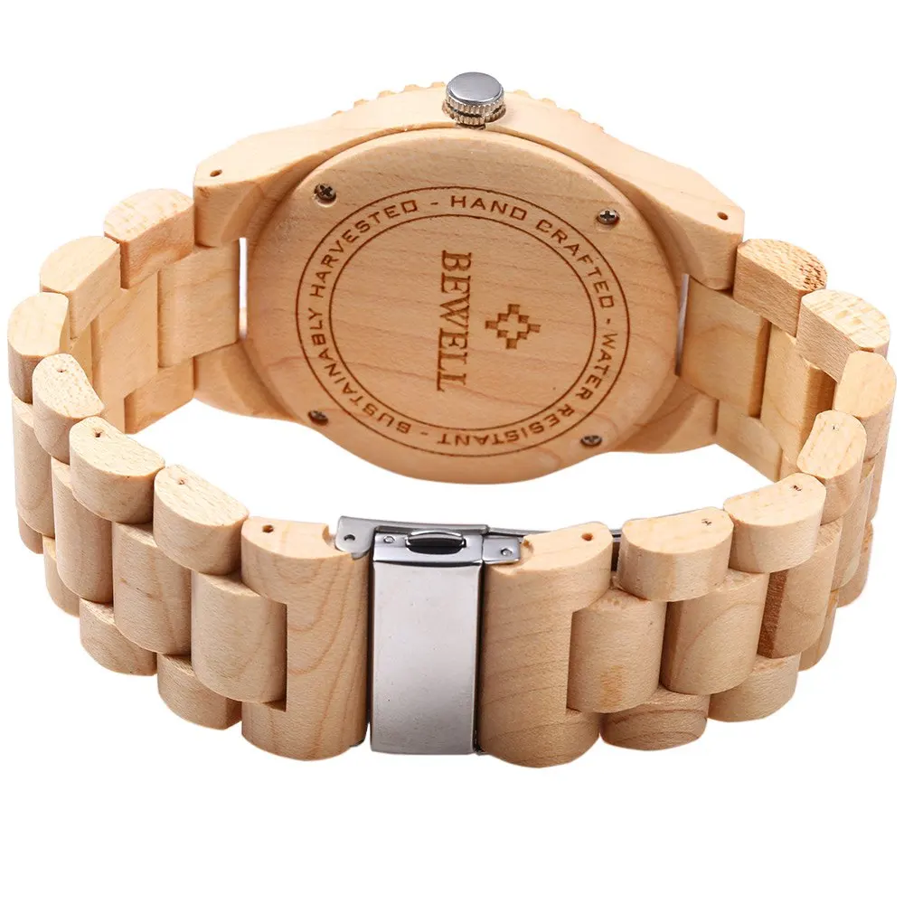 Bewell ZS - W065A Wood Men Quartz Watch Roman Numeral Scales Waterproof Wooden Man watches Brand Luxury relogio masculino