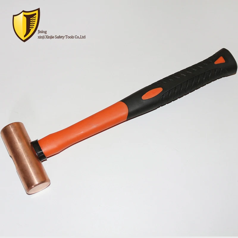 

0.45kg/1p,0.68kg/1.5p,Explosion-proof Red Copper Cylindrical Hammer with rubber handle, Hammer,Safety Tools