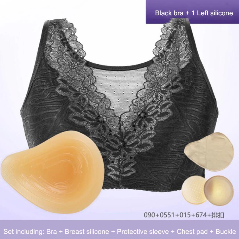 

5Pcs/Set No Steel Ring Shaped Thin Bra + Silicone Fake Breast Protheses Postoperative Resection + Protective Cover Chest Pad D40