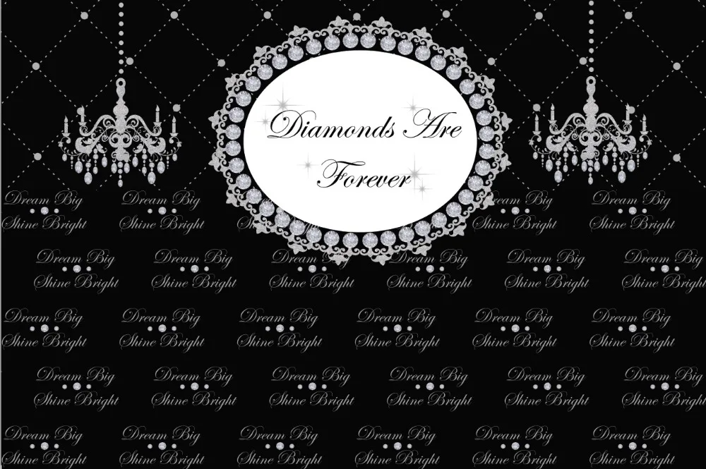 7x5FT Step Repeat Black Happy Birthday Diamonds Forever Chandelier Custom Photo Studio Backdrop Background Vinyl 220cm x 150cm