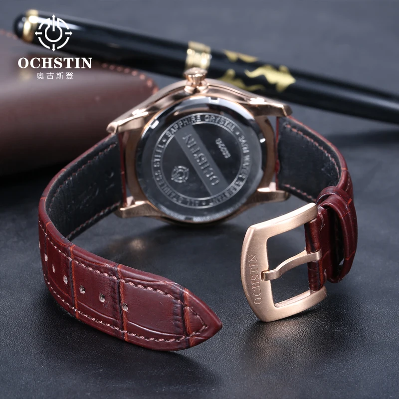 Ochstin-Reloj de pulsera de cuarzo para hombre y mujer, cronógrafo deportivo de cuero, militar, de lujo, a la moda, 2016