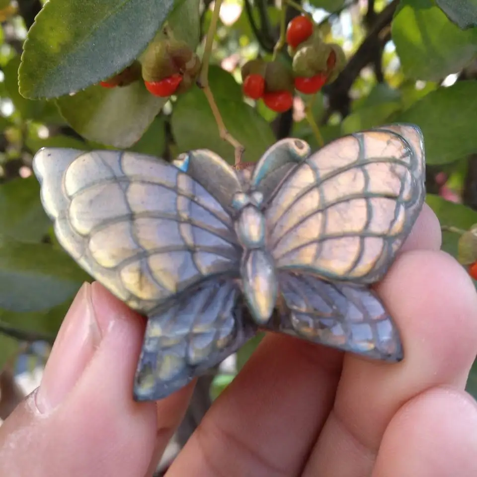 Labradorite Butterfly Figurine Carving Rock Stone Gemstone Animal Fetish