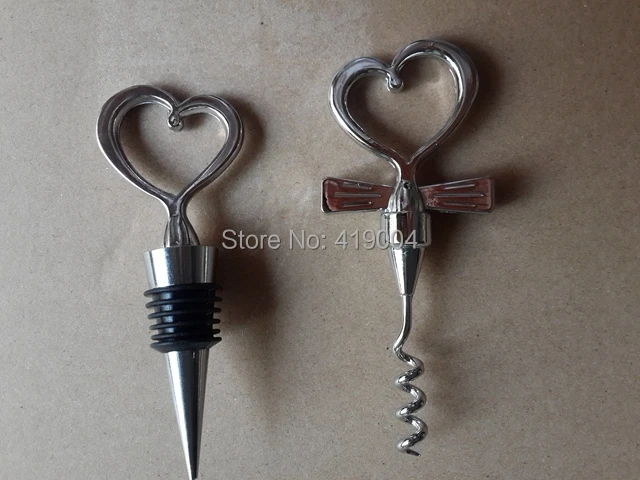 

Heart Shape Loving Couple Red Wine bottle opener & stopper Set Fedex Free shipping ,100pcs/lot