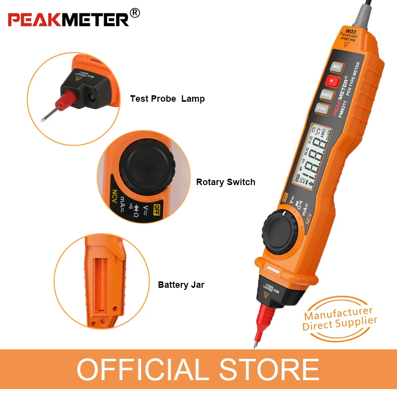 PEAKMETER MS8211 Digital Multimeter 2000 Counts Pen Type with Non Contact  ACV/DCV Electric Handheld Tester