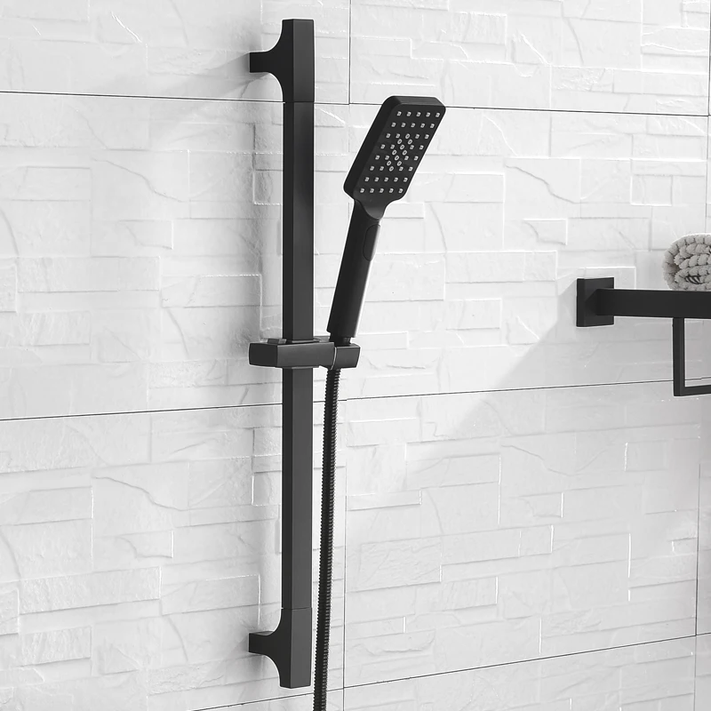 High Quality Black Shower Sliding Bar Set Wall Mounted Shower Bar Adjustable Sliding Rail Set 3 Functions Shower Head Minimalist