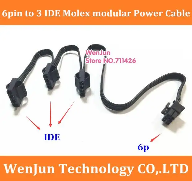 

6P 6Pin PCI-E to 3 IDE Molex 4PIN Modular Power Supply Splitter Extension Cable Multiplier for Corsair HX1050 HX850 HX750 HX650