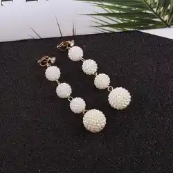 JIOFREE New Long simulated pearl Clip on Earrings No Pierced for Girl Party Needn't Ear Hole Earrings Korea Style