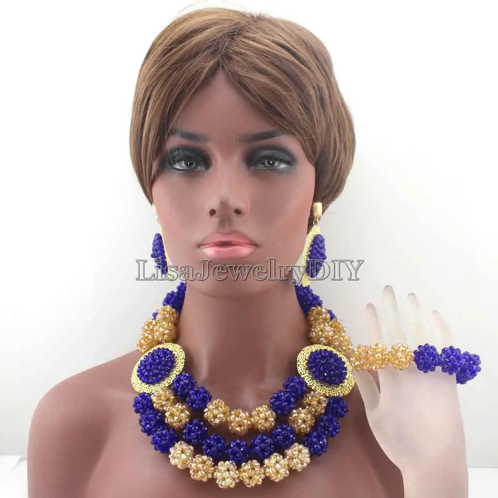 

Fashion Chunky Royal Blue Big Ball Statement Jewelry Sets Crystal Necklace Set for Nigerian Wedding Free Shipping HD8307