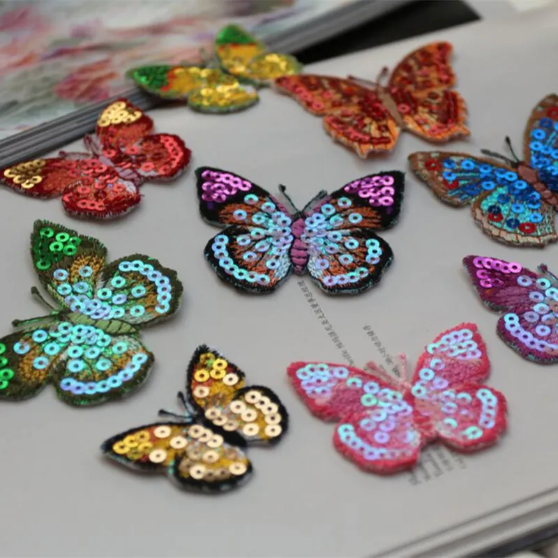 5PCS/lot Sequin Butterfly Embroidered patches iron on Applique embroidery Garment DIY accessory