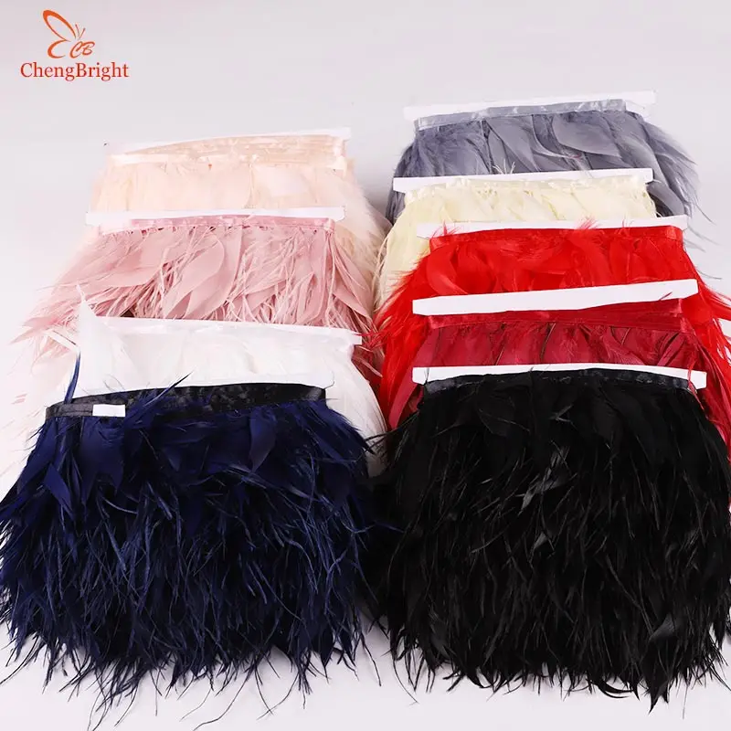 ChengBright Wholesale New 10 Yards White Natural Goose Feather Ostrich Feather Mix Ribbon Feather Trim Fringe Clothing Sewing