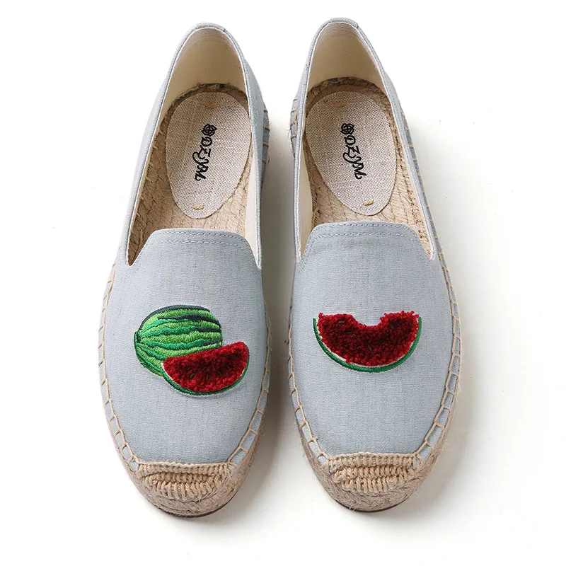 DZYM Spring Summer Chuzzle Watermelon Loafers Canvas Espadrilles Women Flats Flax Fisherman Shoes Hand-stitched Cinderella