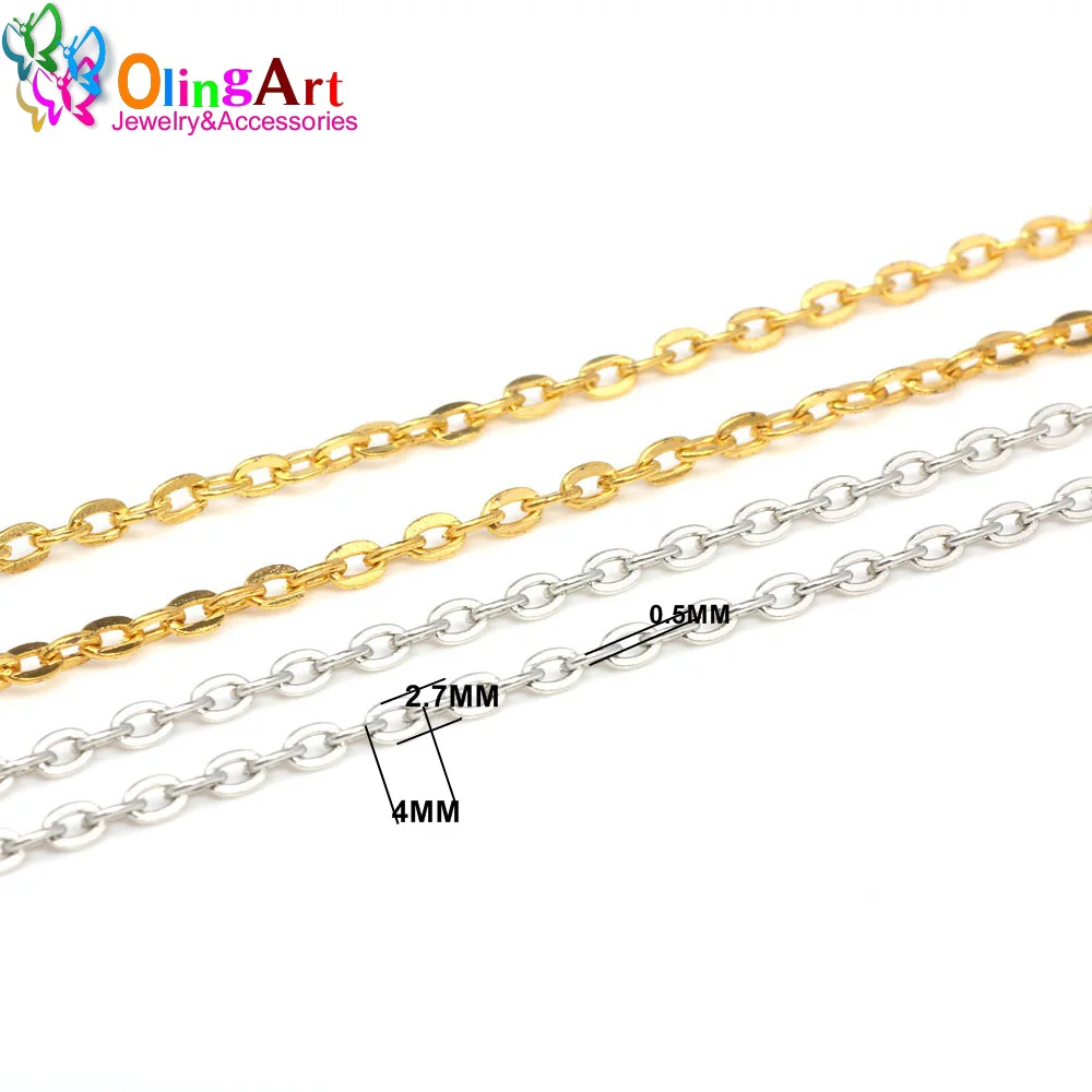 OlingArt 3M 4MM Gold /Silver Plated Flattened Oval Shape Cross Link Chains For bracelet necklace DIY Jewelry Accessories making