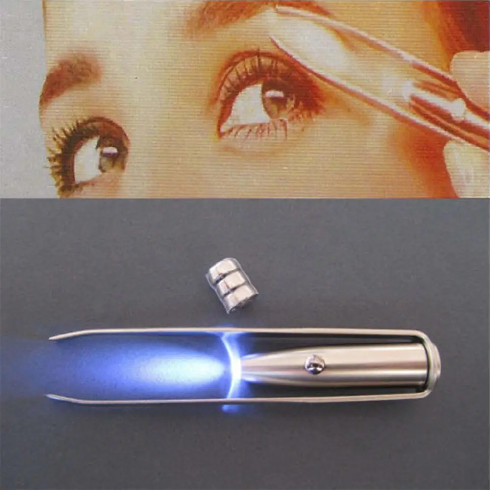 Handy Eyelash Eyebrow Tweezer Hair Removal with LED Light New Stainless Steel Makeup Tool Eyebrow Tweezer with Battery