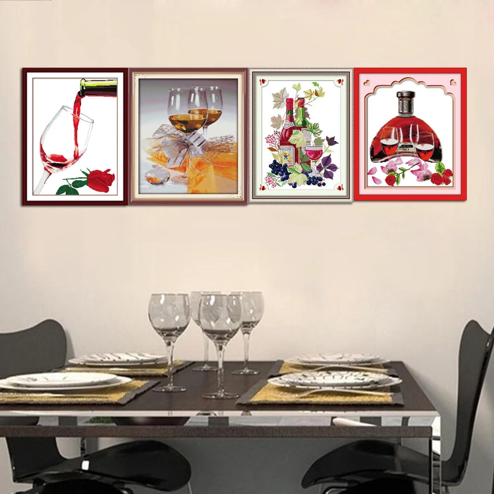 Joy Sunday-Cross Stitch Wine Glass, Roses Red Wine Taste, Sweetness and Poetic Dinner Room, Home Decor, J010 J022 J026 J046