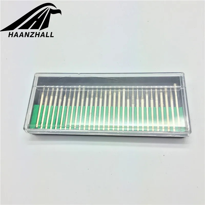 30 peças 3mm mini brocas de diamante rebarbas, roda de moagem, haste abrasiva, pedra de madeira, gravura para dremel ferramentas elétricas, acessórios