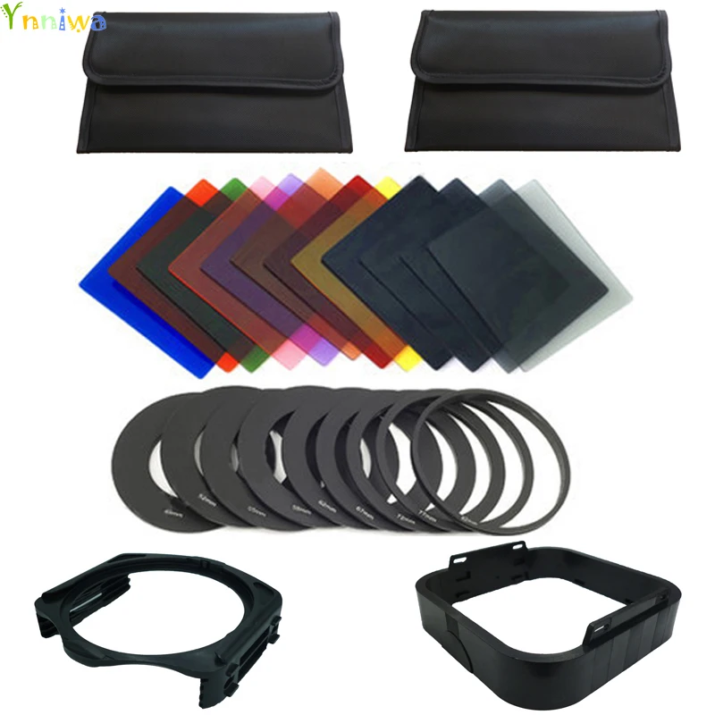 25 in1 12x Gradual Color Filter +filter holder+ 9pcs Adapter Ring+ lens hood +2 cases for Cokin P