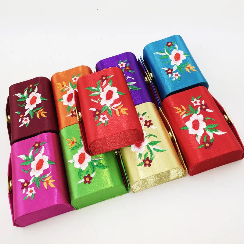 12pcs Mirror Embroidered Flower Christmas Candy Box Small Wedding Party Favor Empty Double Lipstick Case Lip Balm Packaging