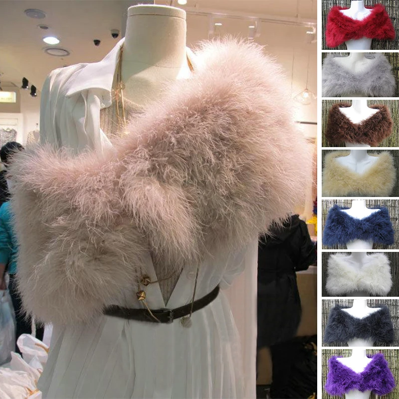 Luxurious Ostrich White Feather Wrap Bridal Fur Jacket Marriage Shrug Coat Bride Winter Wedding Party Fur bolero women chaqueta