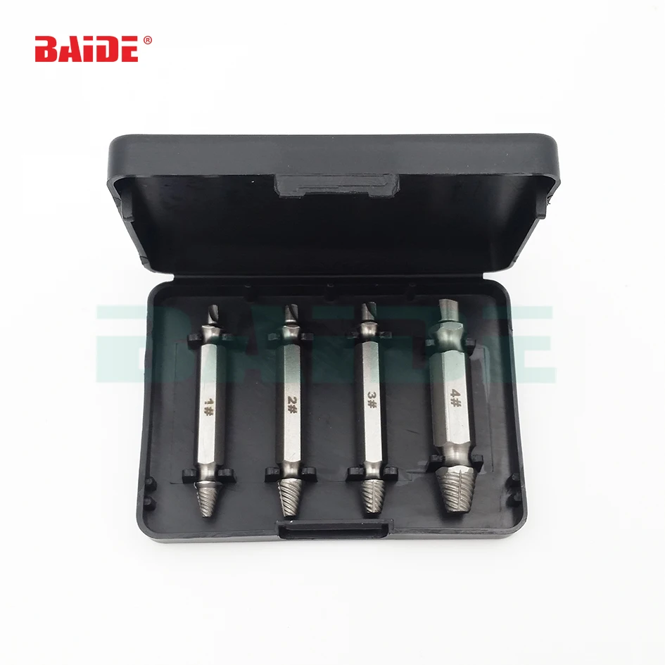 4pcs Damaged Screw Extractor Drill Bits Guide Set Broken Speed Out Easy out Bolt Stud Stripped Screw Remover Tool 100sets/lot