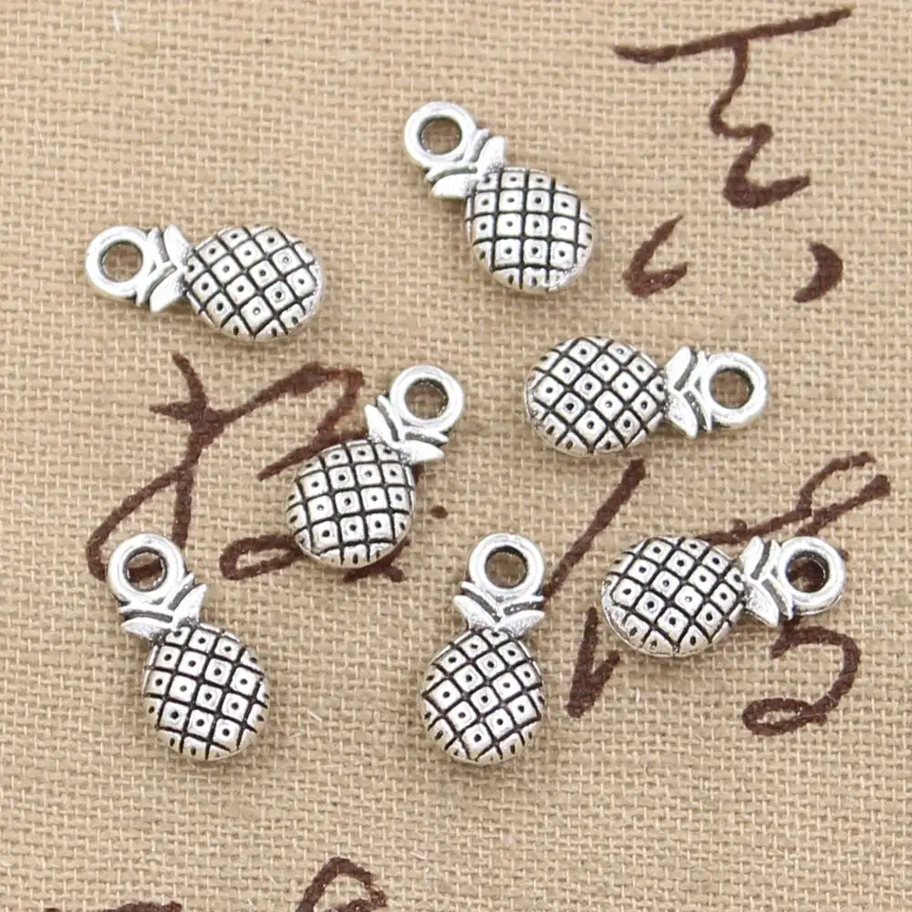 30pcs Charms Double Sided Pineapple 14x7mm Antique Silver Color Pendants Making DIY Handmade Tibetan Bronze Silver Color Jewelry