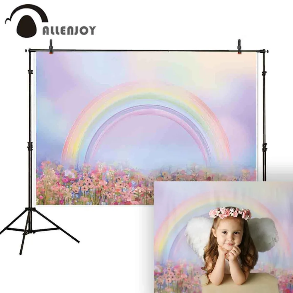 Allenjoy Fotografi Latar Belakang Cat Air Rainbow Flower Lukisan Anak-anak Paskah Latar Belakang Foto Studio Photocall Dicetak Dekorasi