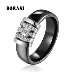 New Unique Rings Women 6mm Black White Ceramic Ring For Women India Stone Crystal Comfort Wedding Rings Engagement Brand Jewelry