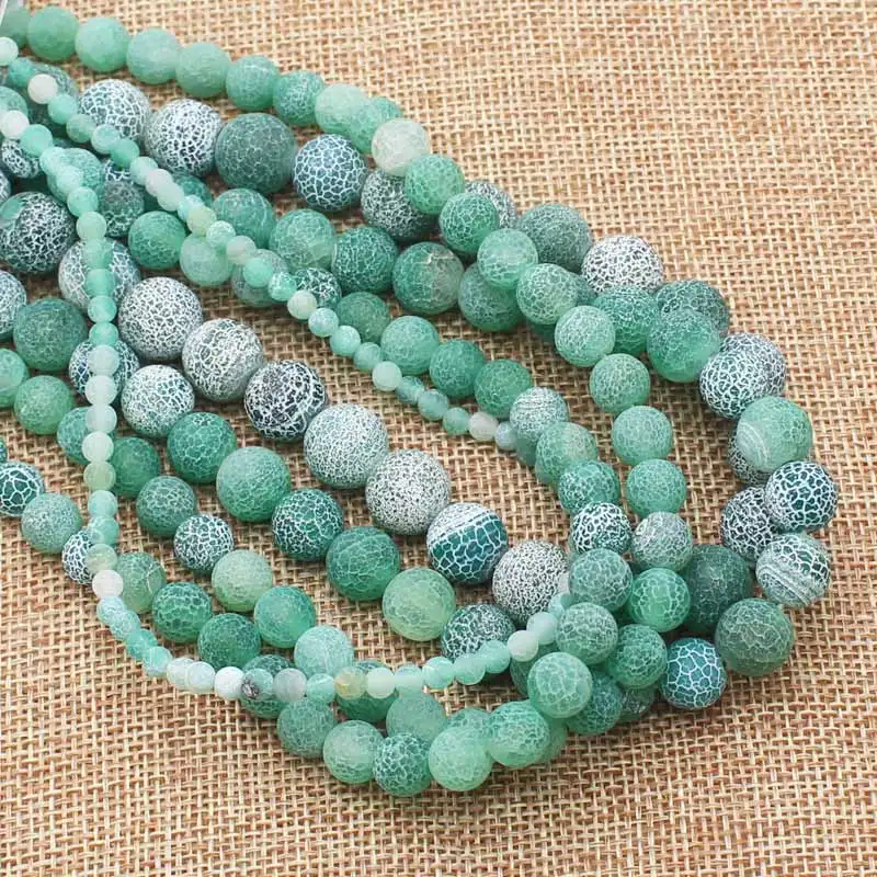 Wholesale Green Frost Crackle Agates 4-14mm Round Beads 15