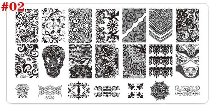 Lot de 4 modèles d'impression de Film bleu BC Lace, (20 motifs/feuille), pochoirs de décoration pour ongles