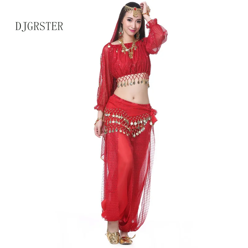 

DJGRSTER New 5pcs Belly Dance Costume Bollywood Costume Indian Dress Bellydance Costumes Womens Belly Dancing Costume Set Tribal