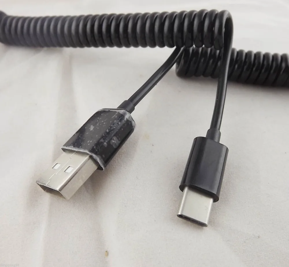 1pc USB 3.1 C Type Male To 2.0 A Male Spiral Coiled Data Sync Adapter Cable Black 3M
