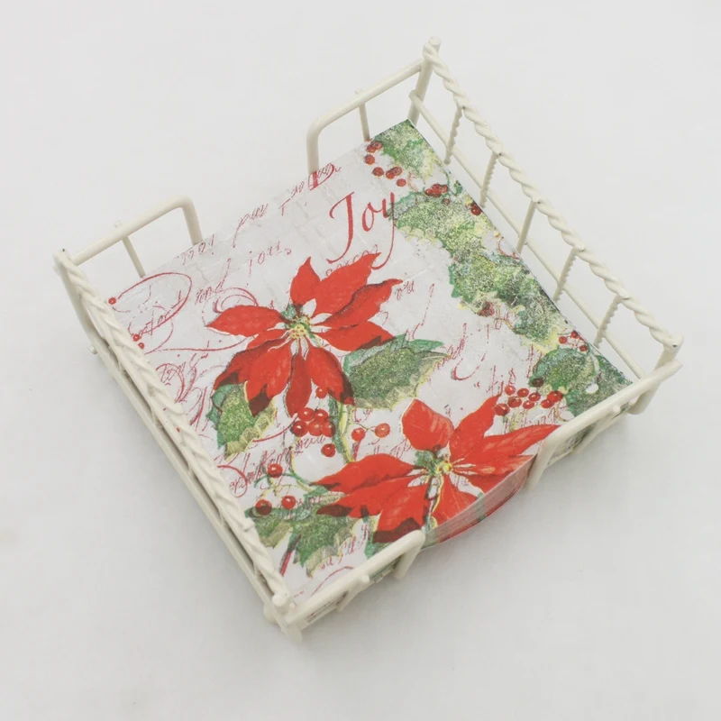 [RainLoong] 3Plys Beverage Napkin Merry Christmas Joy Flower Paper Napkin Serviette For Decorations 25*25cm