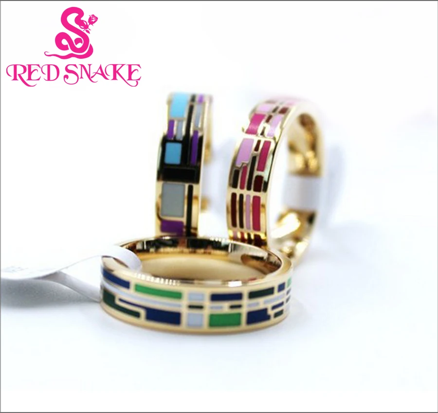 RED SNAKE Promotions Newest Ring Rose Gold-color Ribbon Design Imaginative Boxes Enamel Jewelry Ring Thin 0.6cm Width