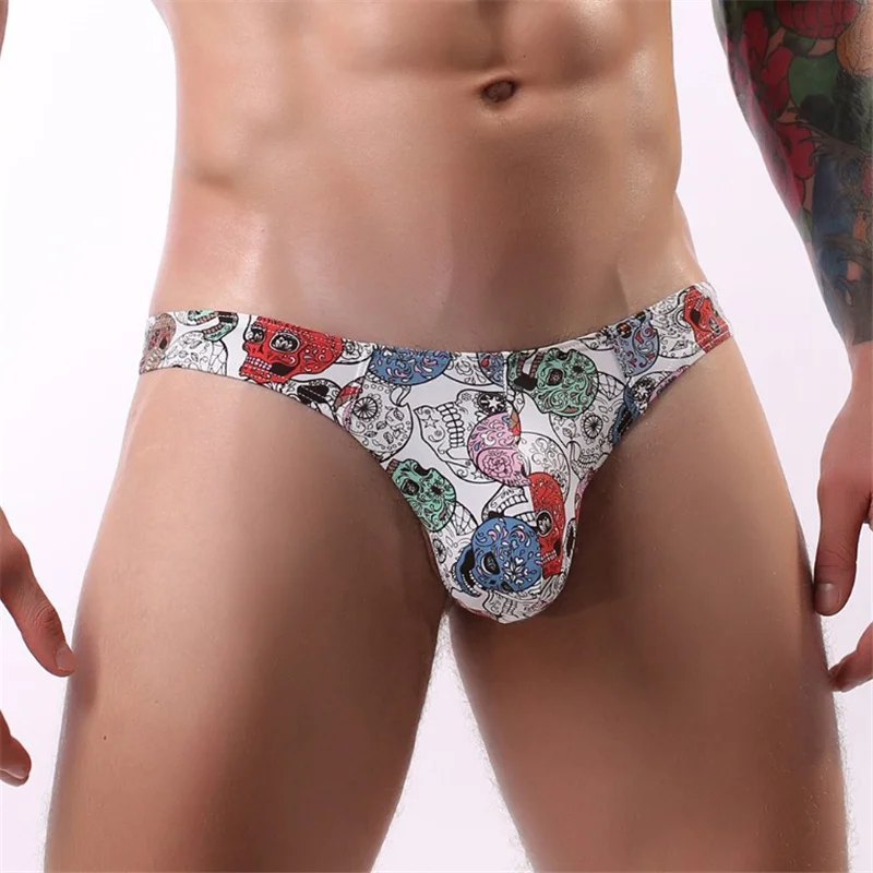 Men\'s Seamless G-string Funny Print Male Underwear Sexy Underpants Casual Thongs Gay Summer Breathable Underwear Panties T-Back