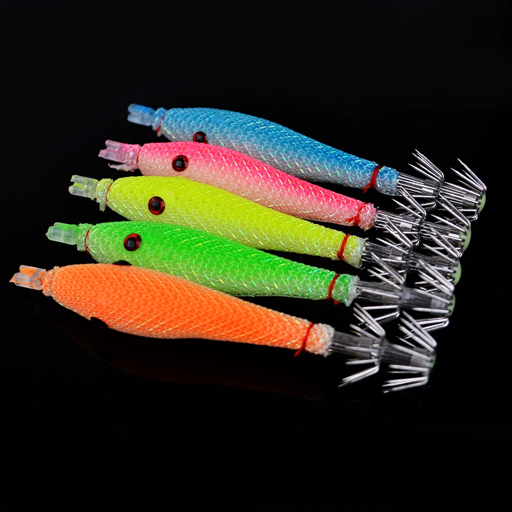 FiSH KING 5pcs 9cm 8g Sea Fishing Lure Luminous Soft Squid Octopus Hook Pesca Tackle Vissen Artificiais Bait