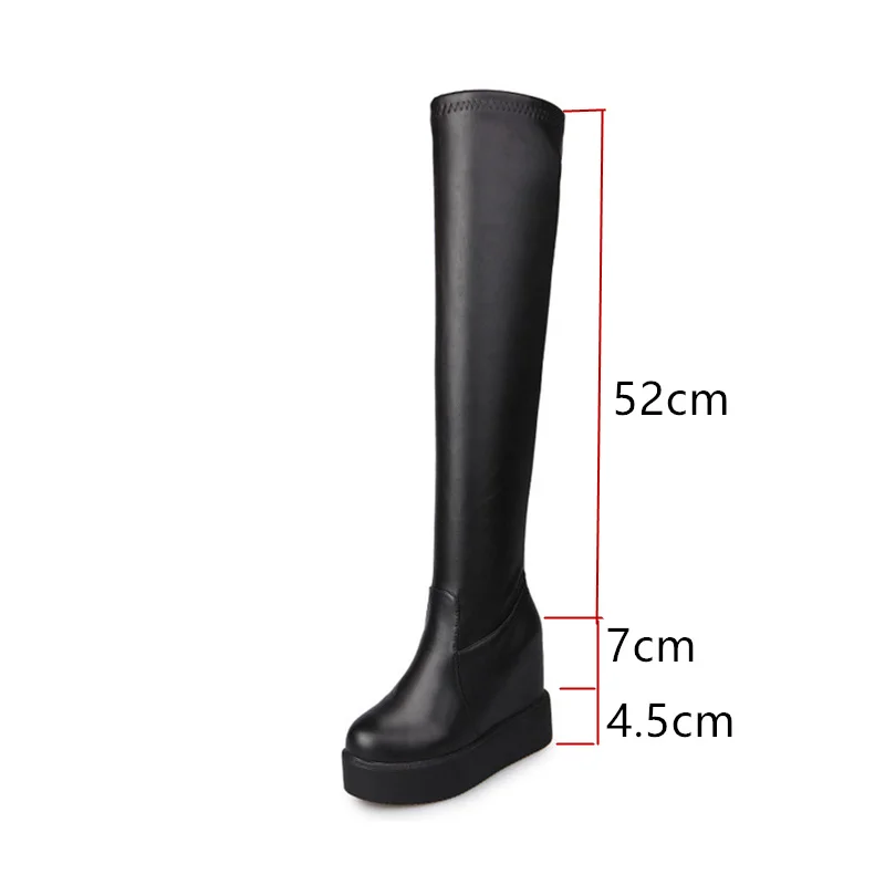 Women\'s High Boots 2019 Winter Leather Hidden Heel Over the Knee Boots For Woman Winter Platform Shoes Ladies Black Long Boot