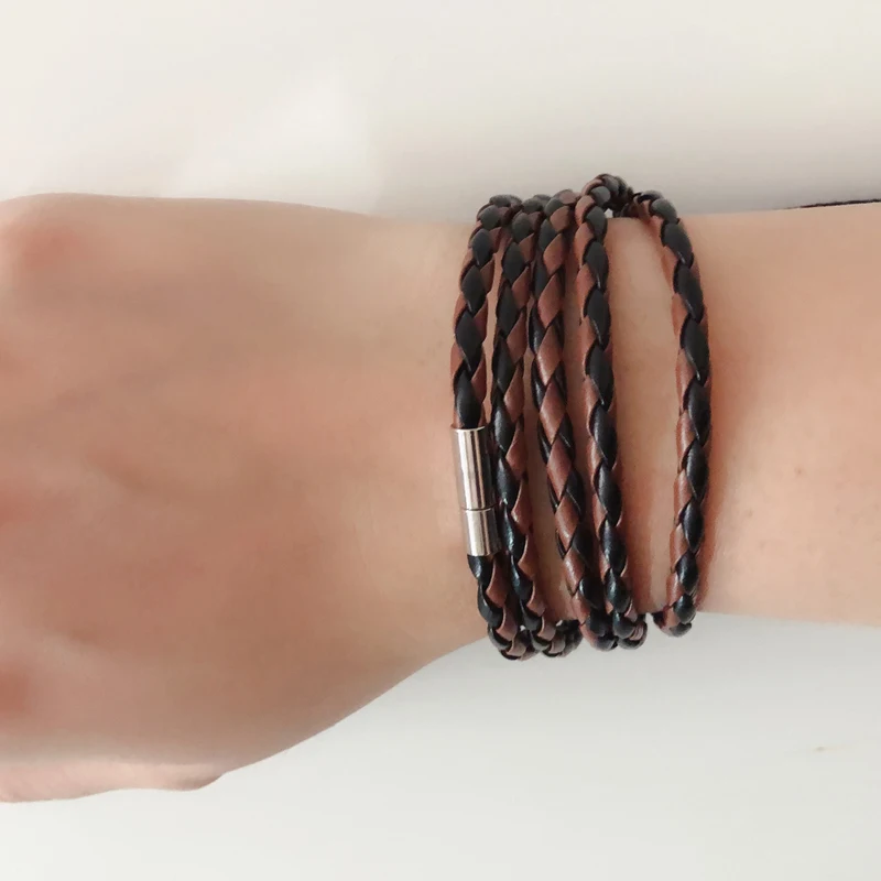 SUMENG 2024 New Style Latest Hot Popular 5 Laps Leather Bracelet, Men Charm Vintage Black  10 Color Choose