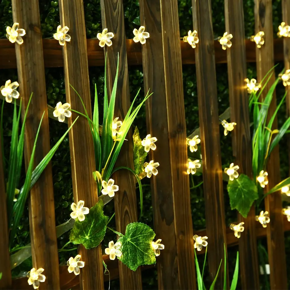 5m/12m/22m LED Peach Flower String Lamp Solar Luz Outdoor Lighting for Christmas Party Garden Fence Lawn Decoration