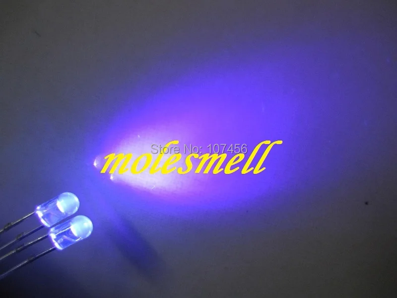 

Free Shipping (1000pcs) 3mm flangele UV/Purple LED+Fast Shipping 3mm water clear uv led 3mm round uv led