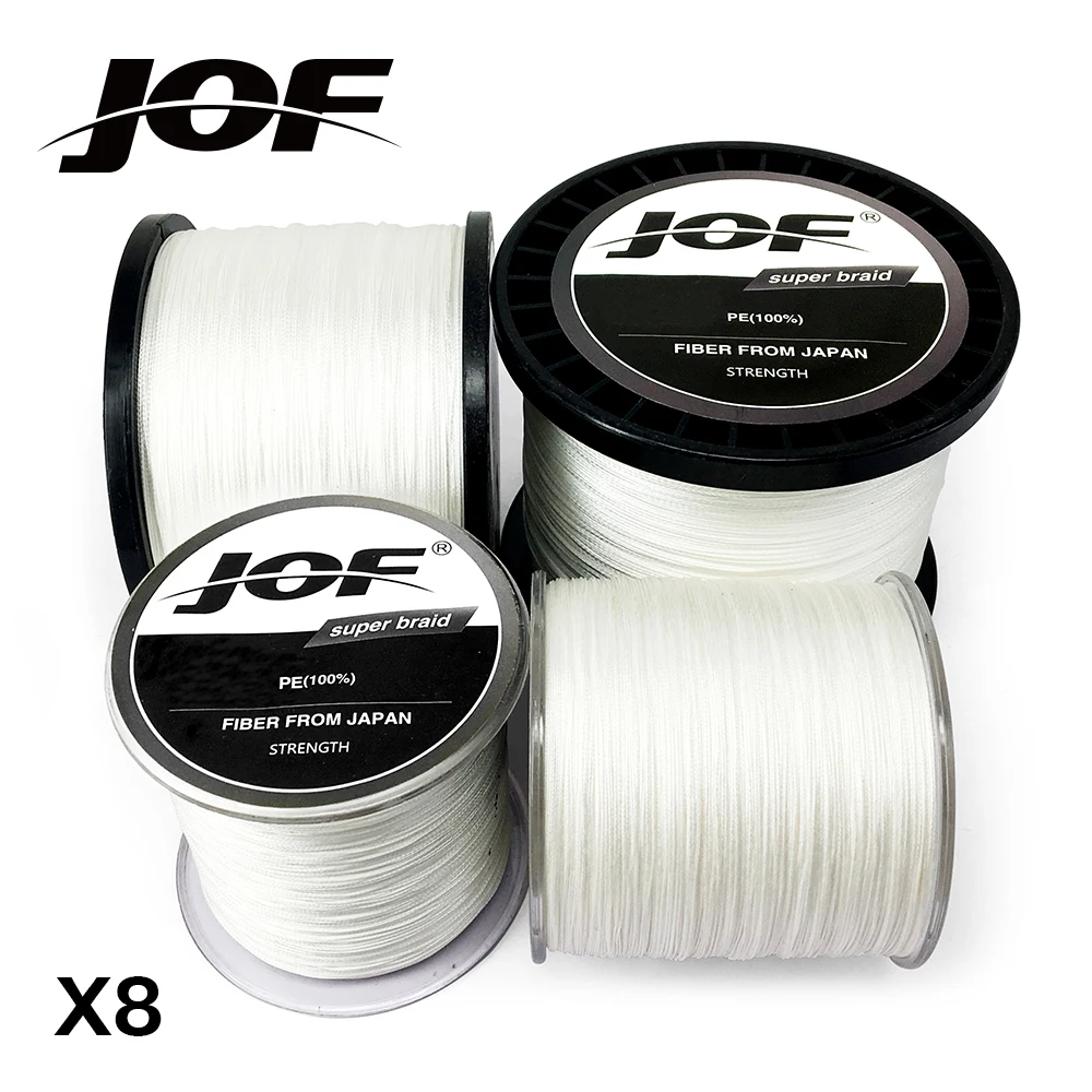 

8 Strands 100M 300M 500M 1000M JOF PE White Braid Fishing Line Weave Superior Extreme Strong 100% SuperPower