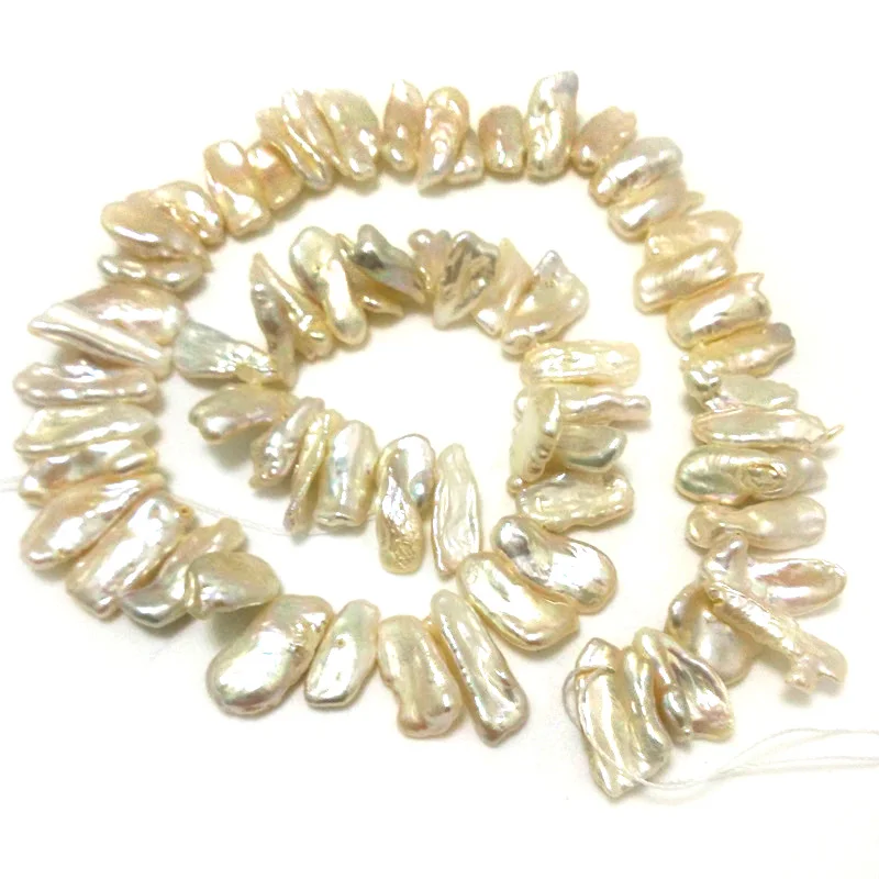 16 inches 15-20mm White Flat Rectangle Shaped Natural Biwa Pearls Loose Strand