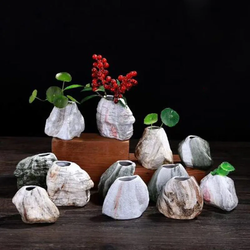 Home Garden Decoration Retro Ceramic Flower Pot Stoneware Hydroponics Mini Vase Flowerpot Planter Creative Simple Crafts