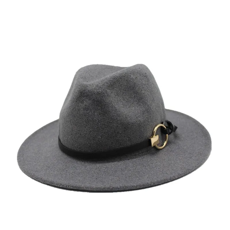 

oZyc Fashion Wool Women Outback Gold circle Fedora Hat For Winter Autumn ElegantLady Floppy Cloche Wide Brim Jazz Caps