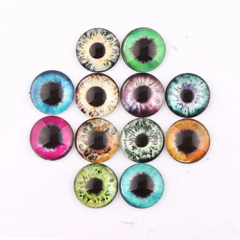 Handmade 6 Size Glass Mixed Eyes Round Flatback Cameo Cabochon Domed DIY Jewelry Charm Photo Pendant Setting