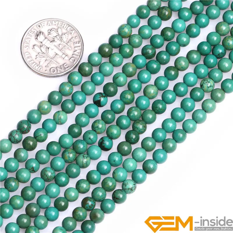 Round Green Old Turquoises Beads For Jewelry Making Strand 15\