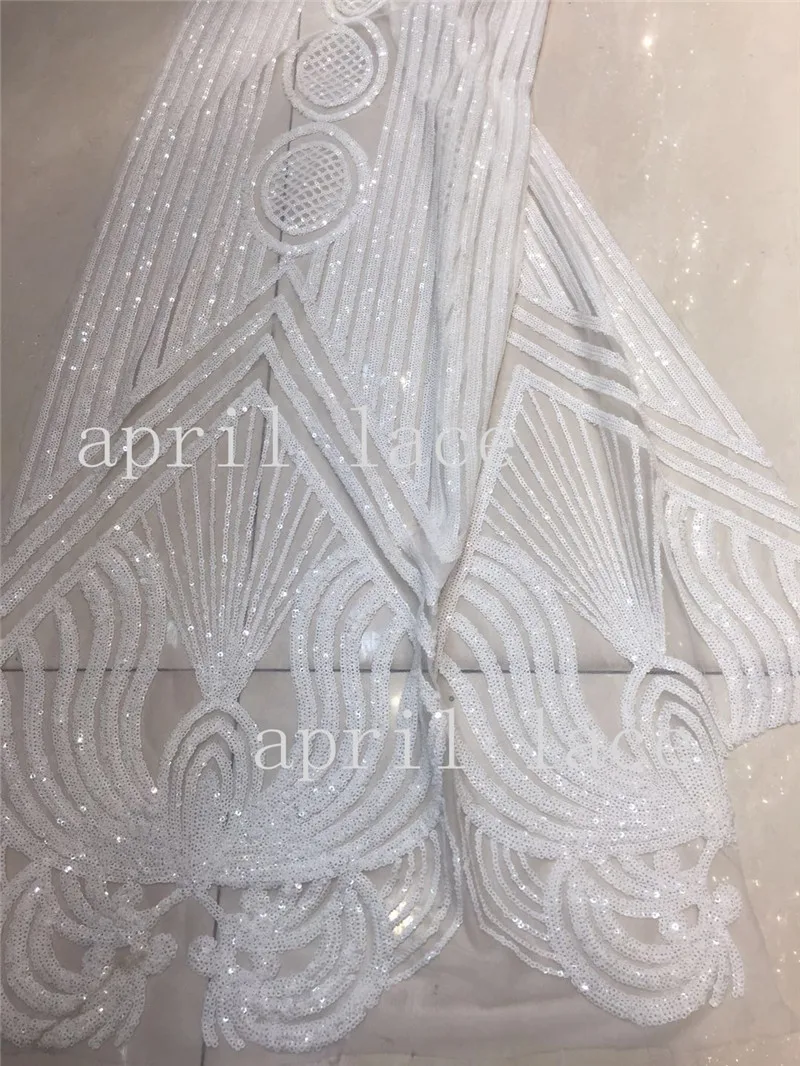 

2018 new stock zpp004# 5 yards luxury offwhite sequin embroidery tull mesh african lace for sawing bridal wedding dress