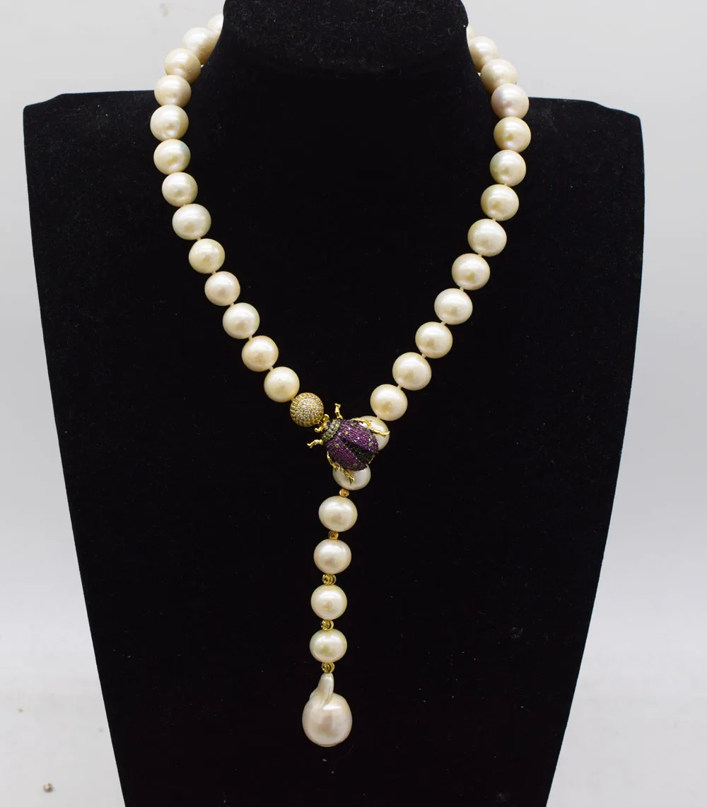 

freshwater pearl white near round & reborn keshi drop 11-12mm AAA necklace 19inch insect hook FPPJ wholesale beads nature