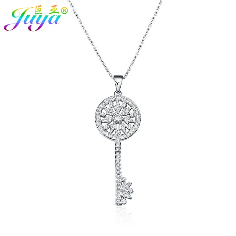 Juya Wedding Necklace Supplies Micro Pave Zircon Key Pendant Necklaces Series For Women Girls Fashion Indian Necklace